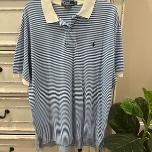 Ralph Lauren Blue and White Striped Polo Shirt
